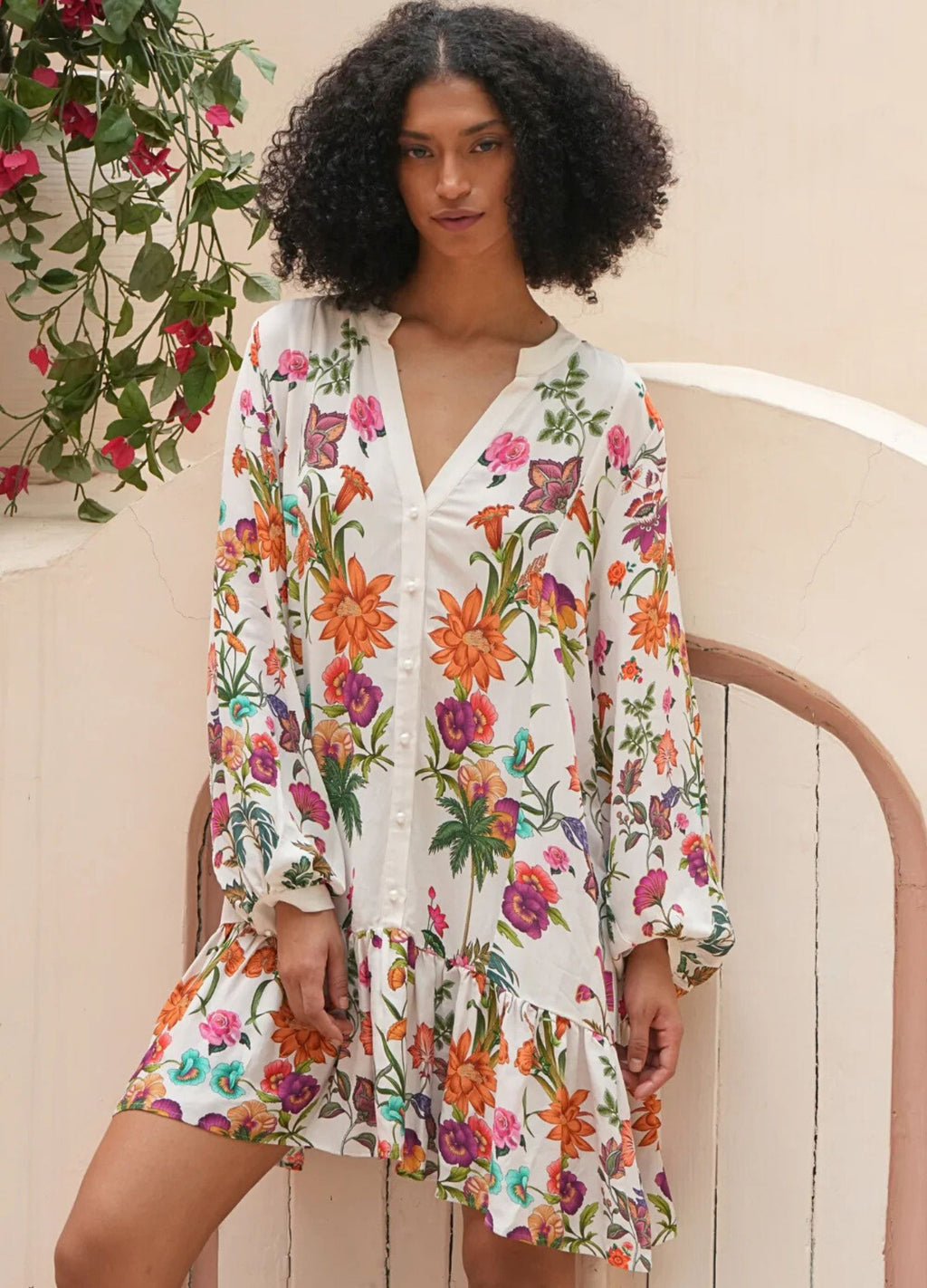 Stella Moretti Anaya Floral Silk Button Down Blouse With Shirt Collar Paradiso Floreale
