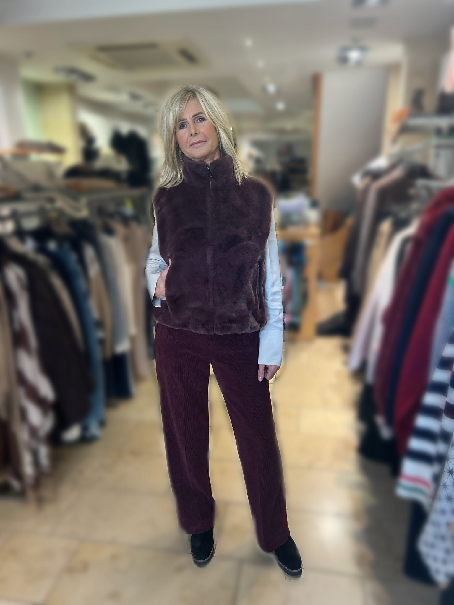 Tinta Style Yoselin Corduroy Trouser With Button Detail Burgundy