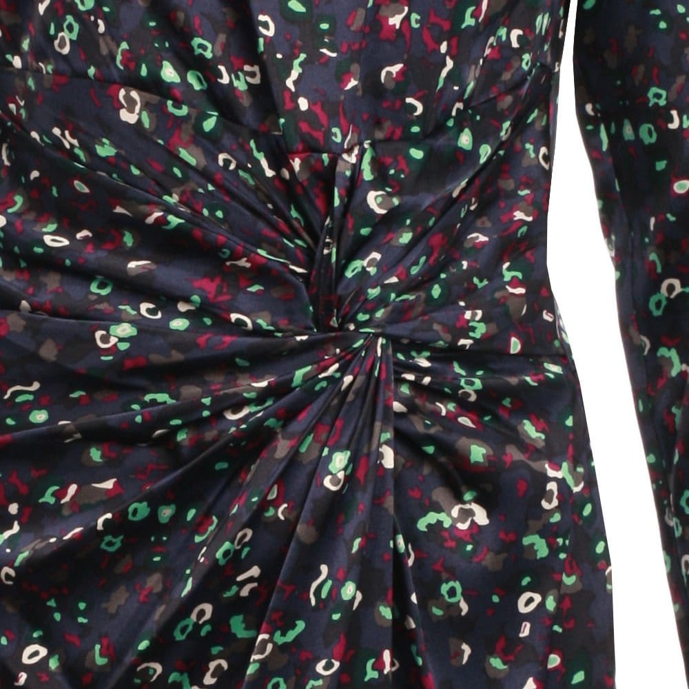 Oui Knot Front Silk Print Dress In Navy And Green (NO STOCK)