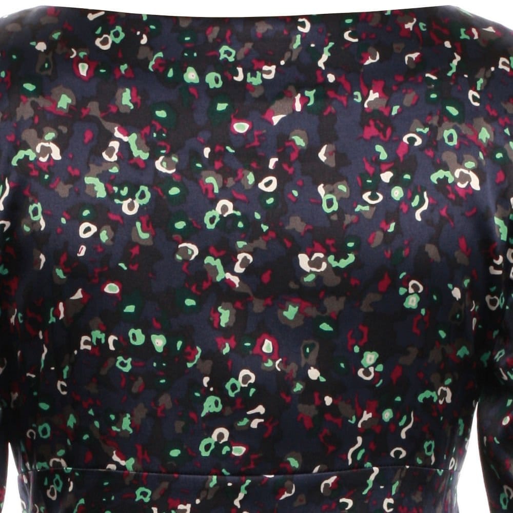 Oui Knot Front Silk Print Dress In Navy And Green (NO STOCK)