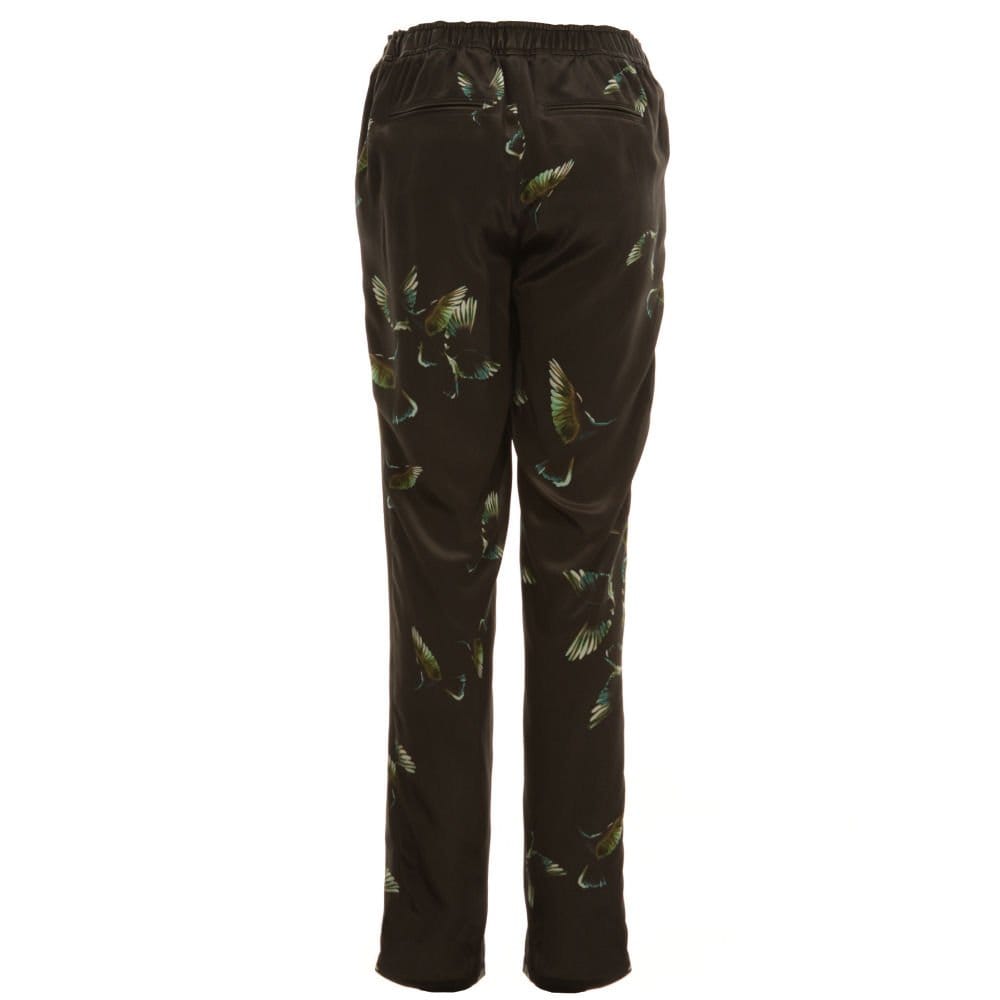 SET Leather Elasticated Waist Bird Print Silk Pant Black/green