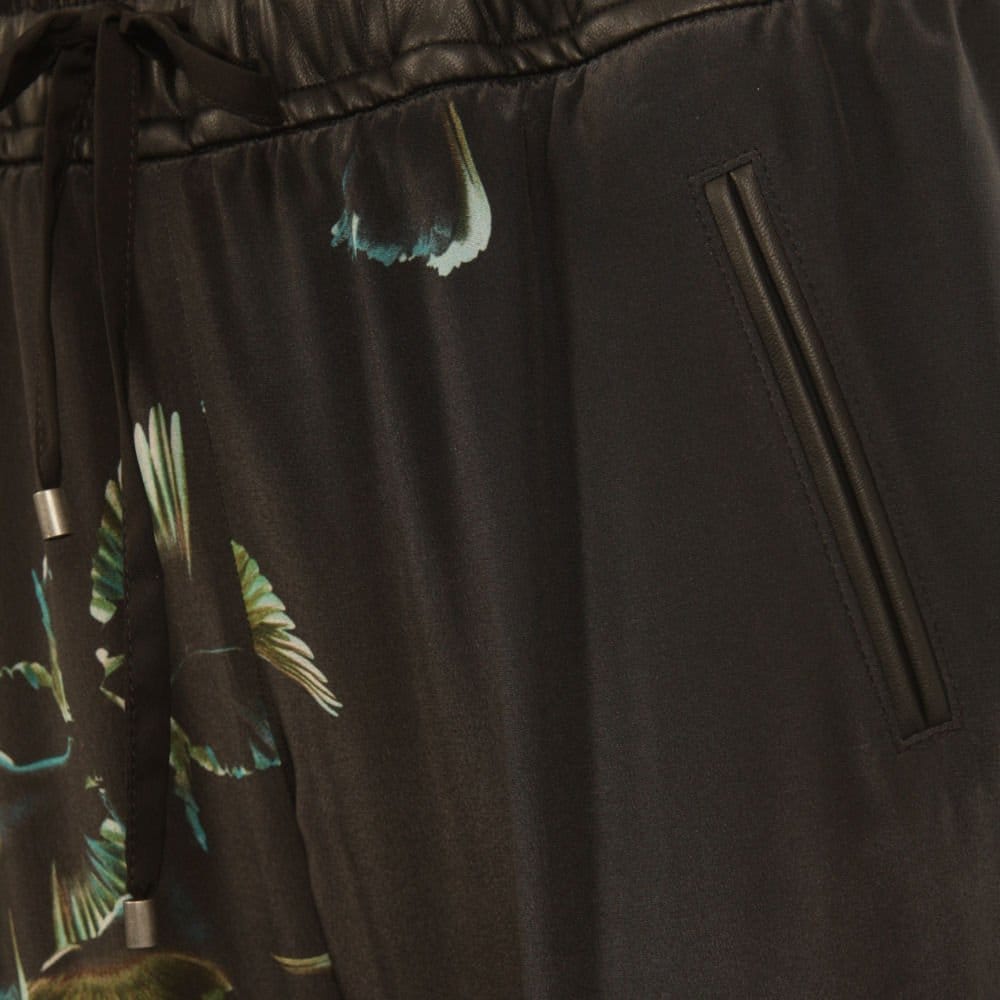 SET Leather Elasticated Waist Bird Print Silk Pant Black/green