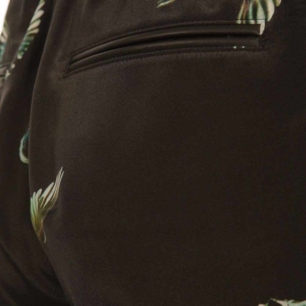 SET Leather Elasticated Waist Bird Print Silk Pant Black/green