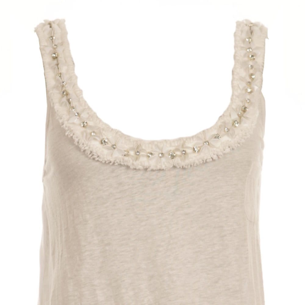 Pinko Spaghetti Strap Ruffle Front Diamonte Vest Cream