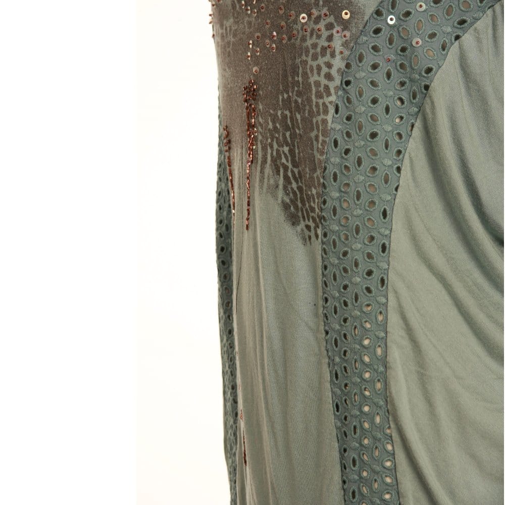 Angles Never Die Oversized Scoop Neck Jersey Blouse With Sequins Green