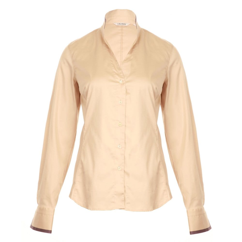 Caliban Camiceria Fitted Sateen Shirt Beige
