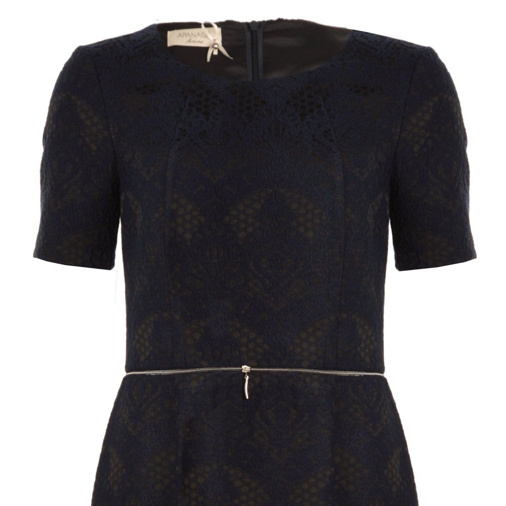 Apanage Lace Dress With Zip Navy