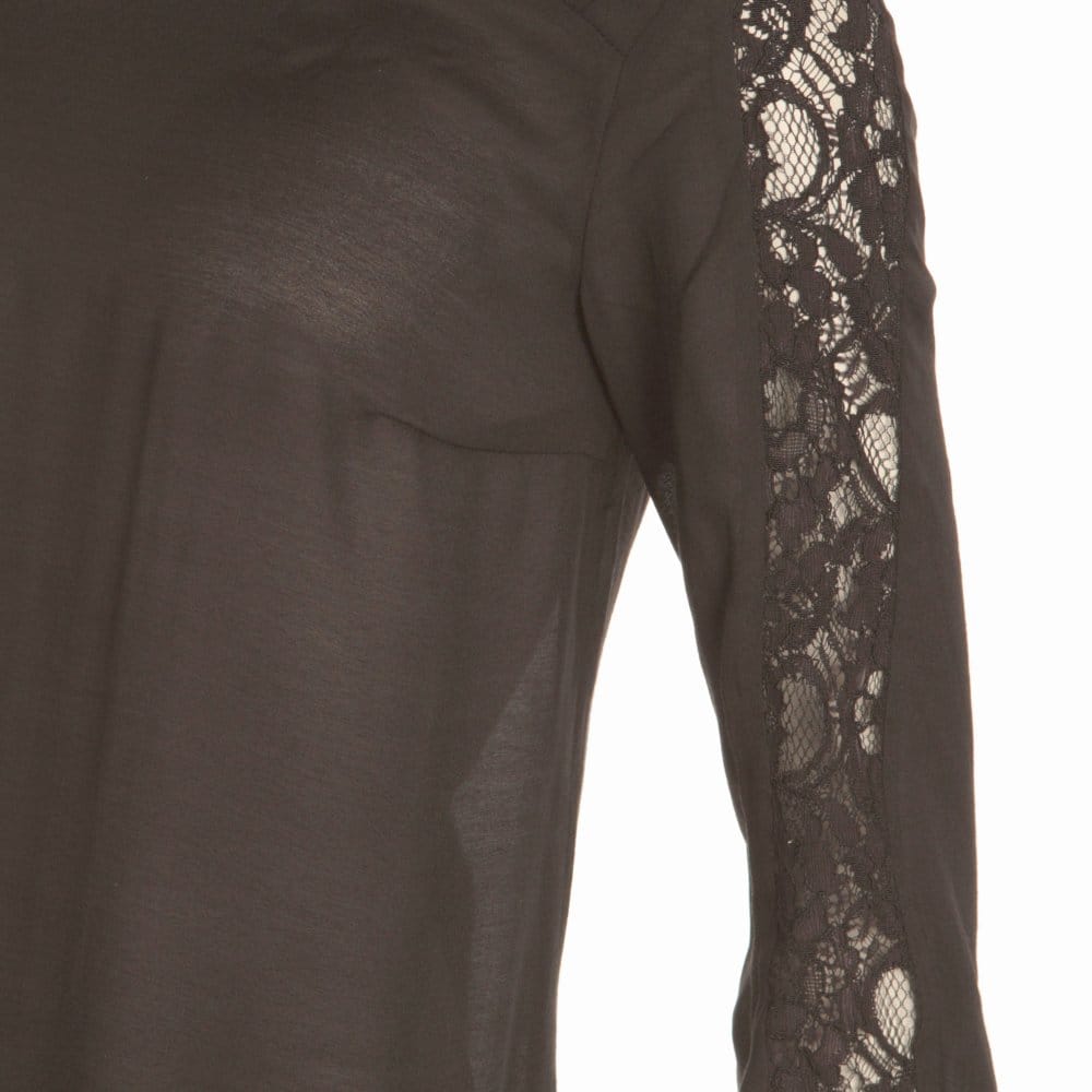SET Lace Sleeve Cotton Blouse Black