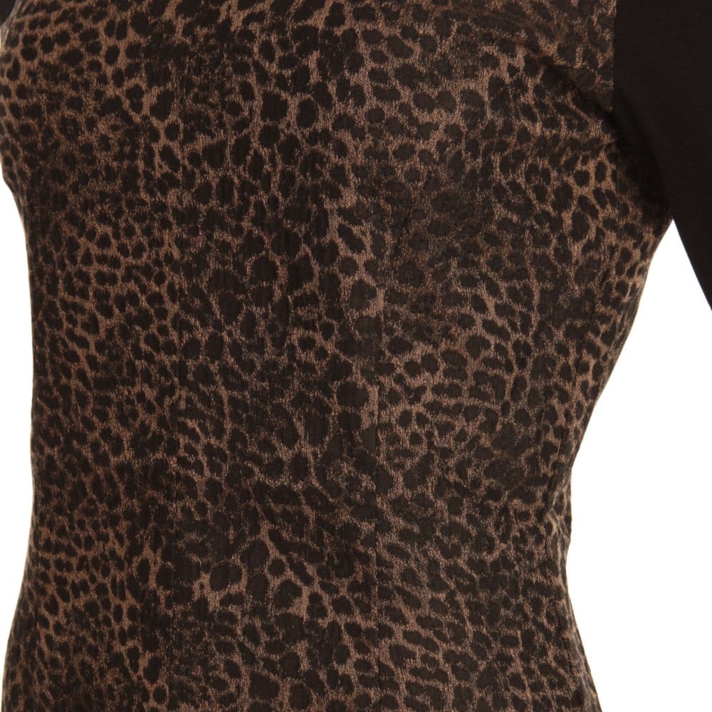 Sand Leopard Print Plain Sleeve Dress Brown/Black