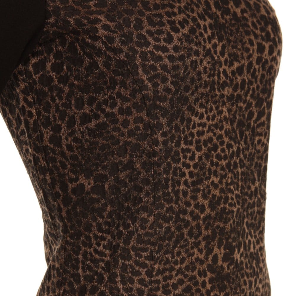 Sand Leopard Print Plain Sleeve Dress Brown/Black