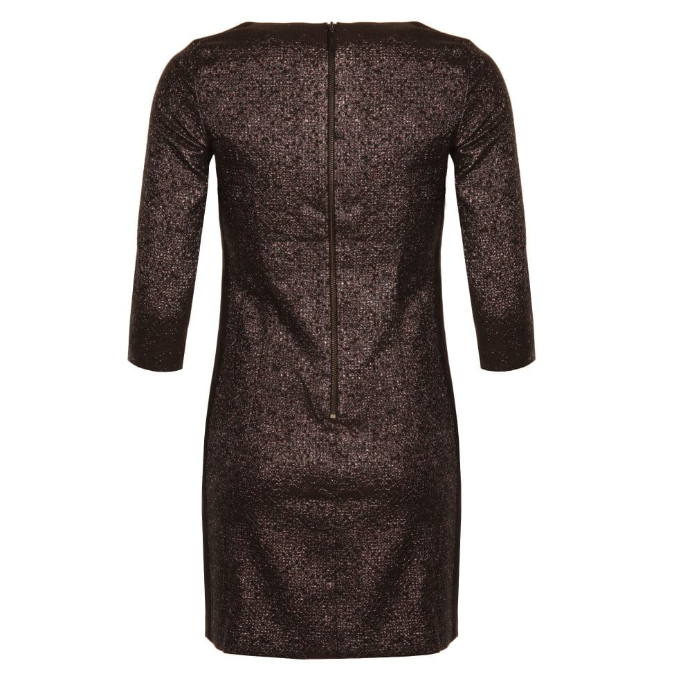 Sand Metallic Fitted Dress With Side Stripe Bronze