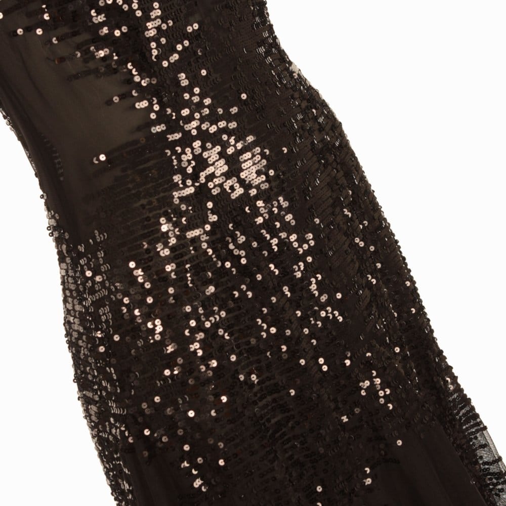 Bernshaw Sleeveless Sequin Mesh And Chiffon Long Dress Black