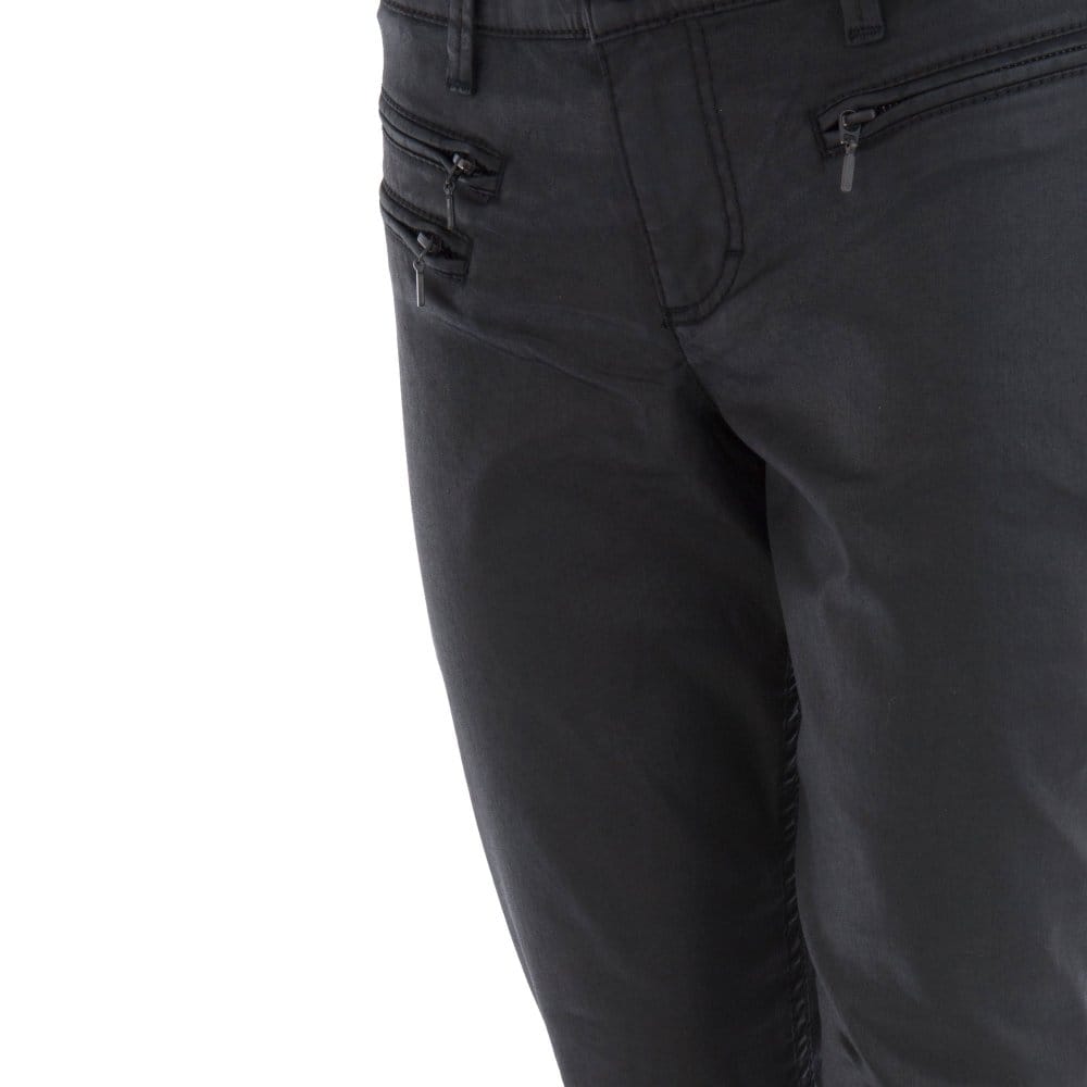 Mac Triple Zip Waxed Jeans With Cotton Stretch Black 32L