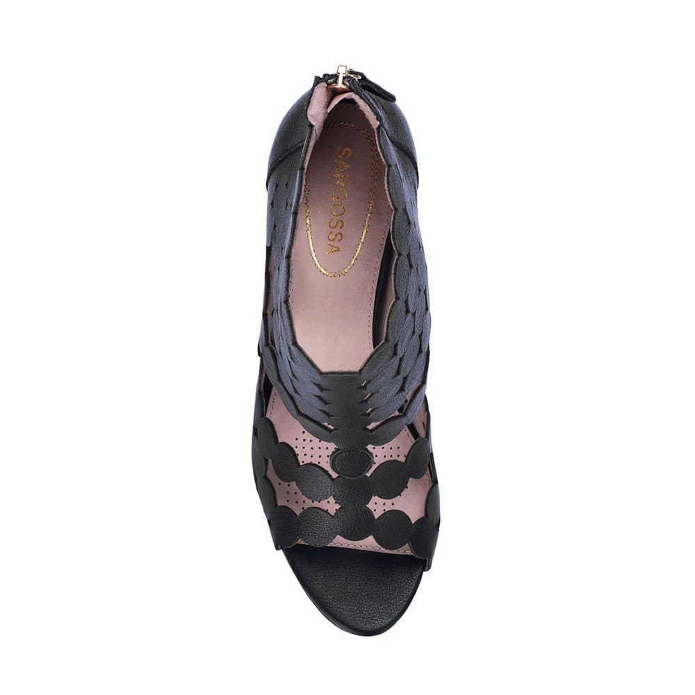 Sargossa Supreme High Heel Sandal With Zip Back And Cushioned Sole Black