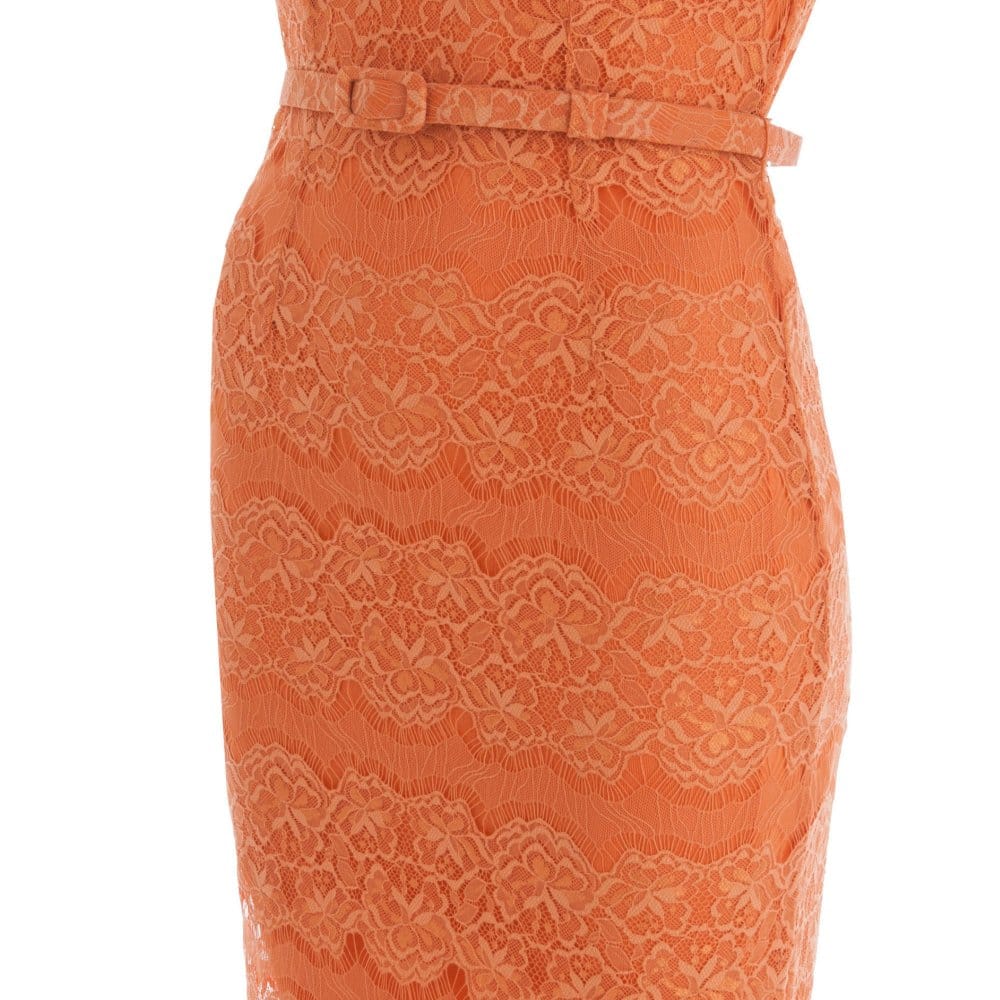 Body Frock Lace Belted Dress With Short Sleeves Orange