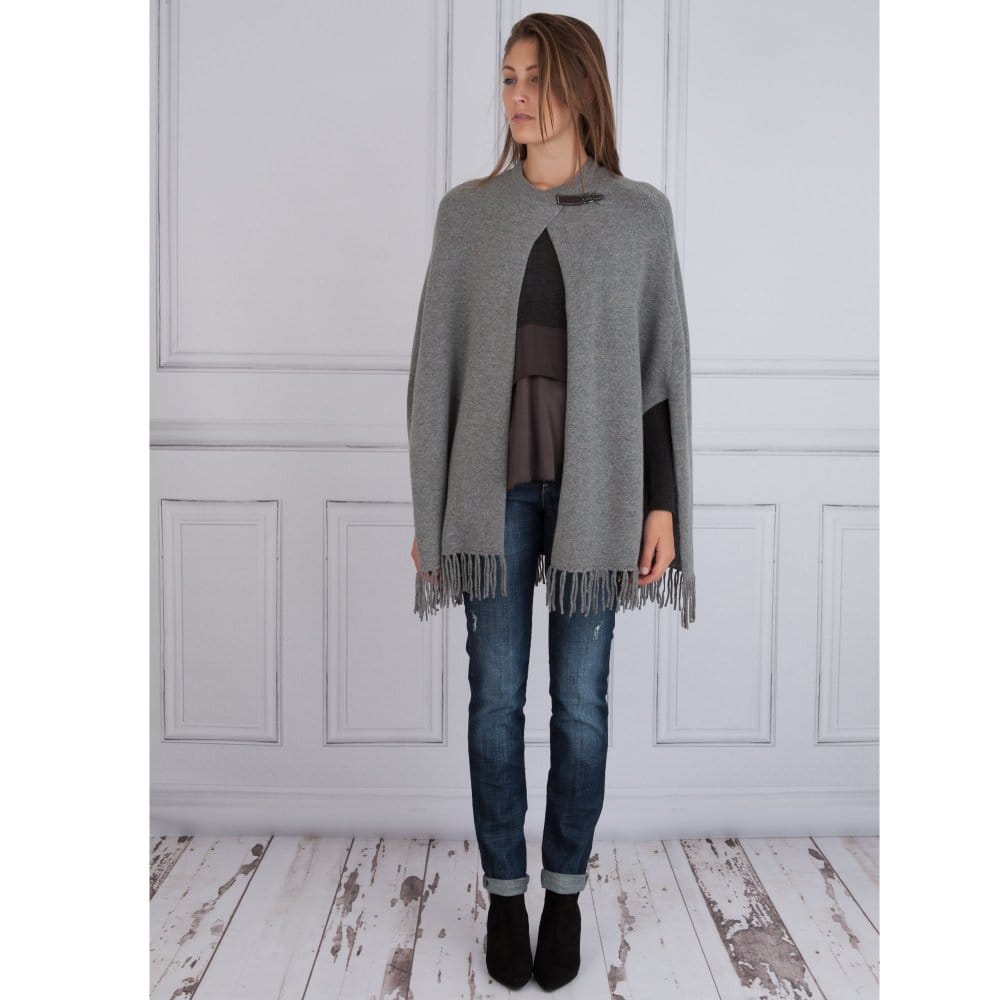 FFC Leather Toggle Cape With Tassels Grey