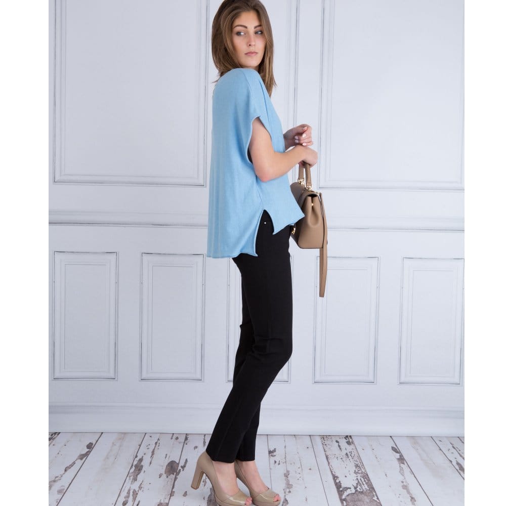Backstage Cap Sleeve Dip Back Pullover Minka Blue