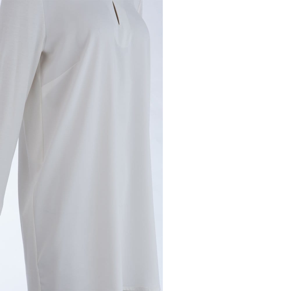 Riani Jersey Back Silk Front Split Neck Dip Hem Top Off White