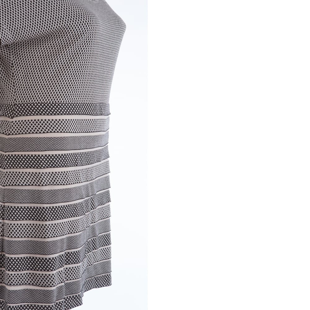 Riani Geometric Print Tiered Scoop Neck Dress Beige & Black