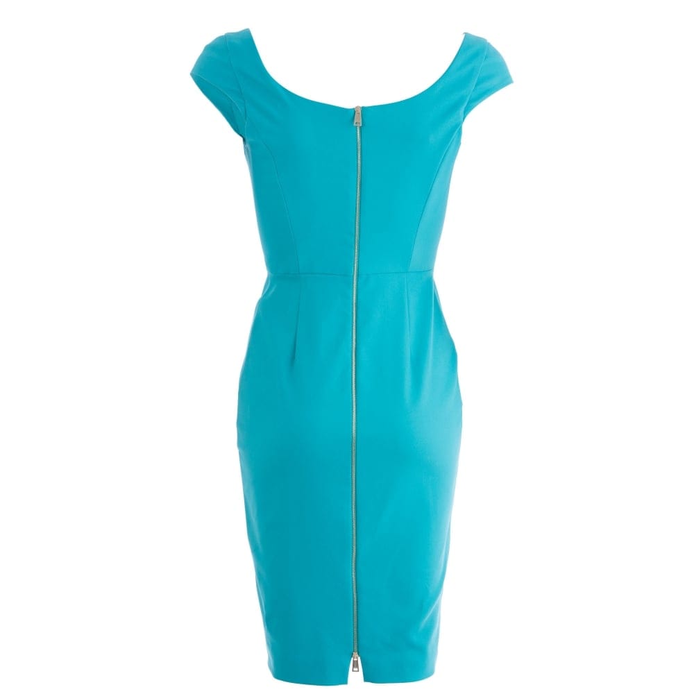 Caractere Square Neck Zip Back Stretch Dress Light Teal