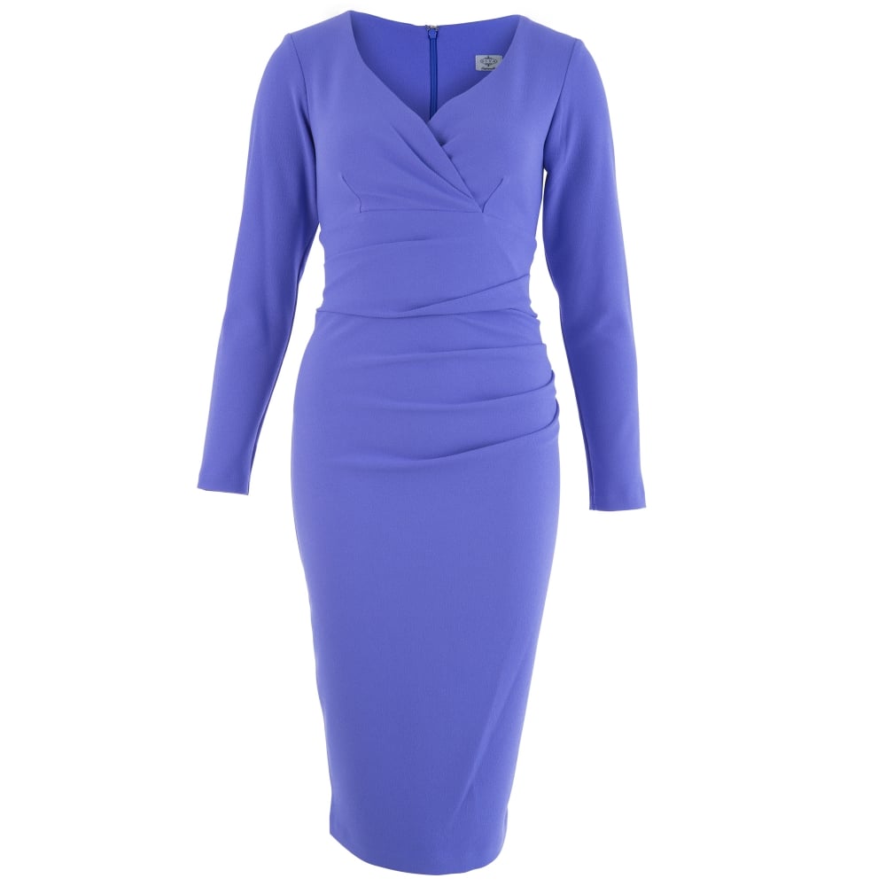 Diva Cynthia V-Neck Long Sleeved Ruched Front Dress Lilac