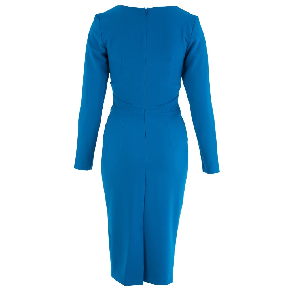 Diva Cynthia V-Neck Long Sleeved Ruched Side Fitted Dress Teal