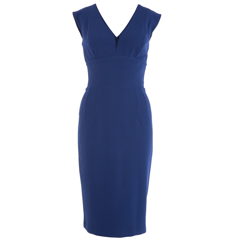 Diva Lynx Sleeveless V Front & Back Fitted Midi Dress Navy
