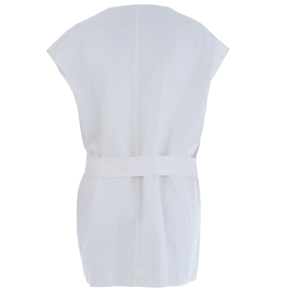 Weekend by Maxmara Destino Hand Stitched Linen Round Neck Waistcoat White