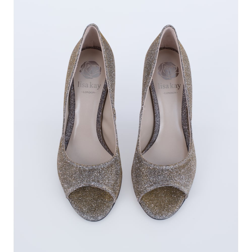 Lisa Kay Sasha Peep Toe Glitter Heels Pewter