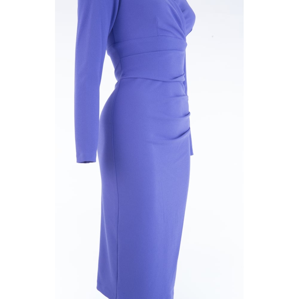 Diva Cynthia V-Neck Long Sleeved Ruched Front Dress Lilac