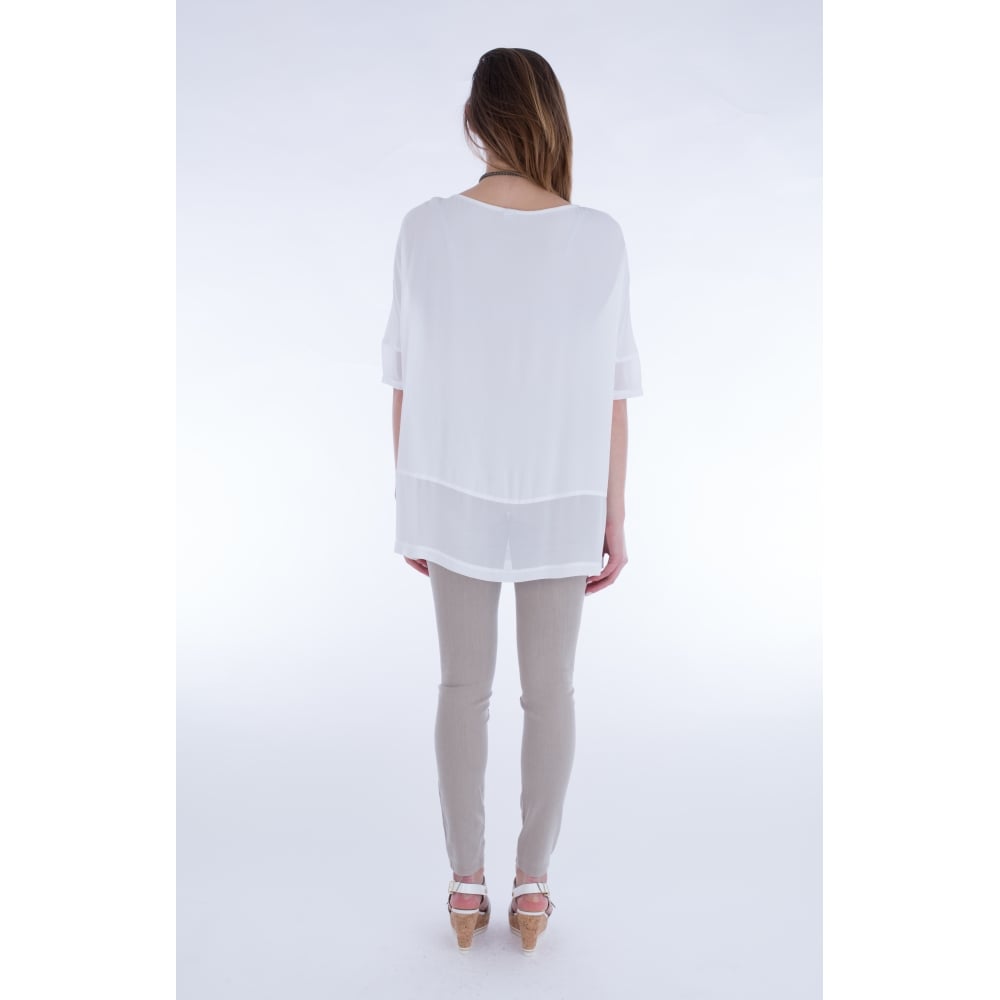 HW2 Georgette T Shirt With Mesh Hem White