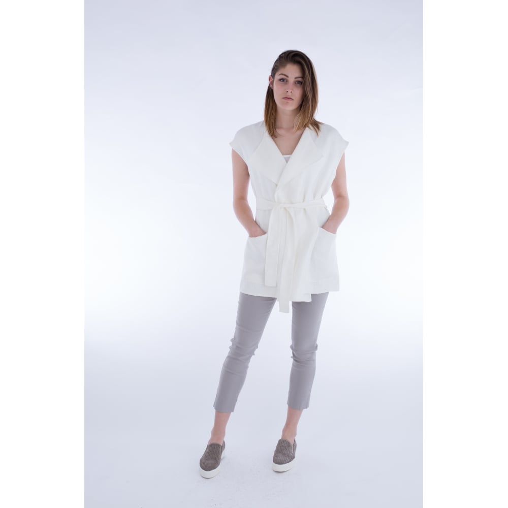 Weekend by Maxmara Destino Hand Stitched Linen Round Neck Waistcoat White