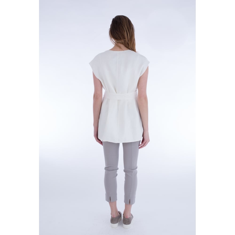 Weekend by Maxmara Destino Hand Stitched Linen Round Neck Waistcoat White