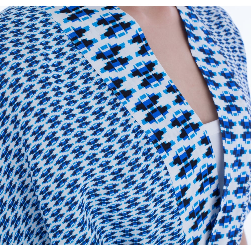 Caractere Printed Kimono Wrap Jacket Blue/White
