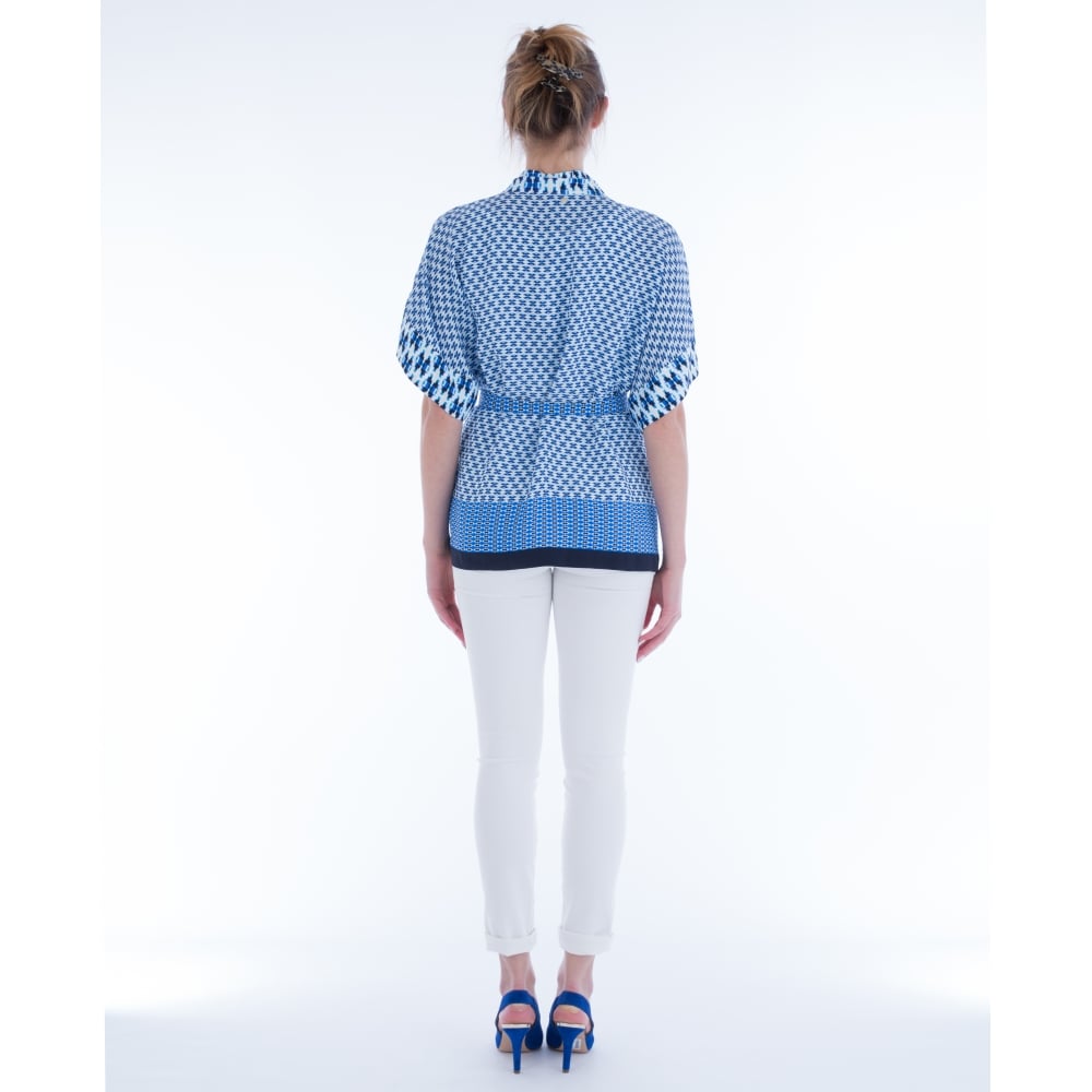 Caractere Printed Kimono Wrap Jacket Blue/White