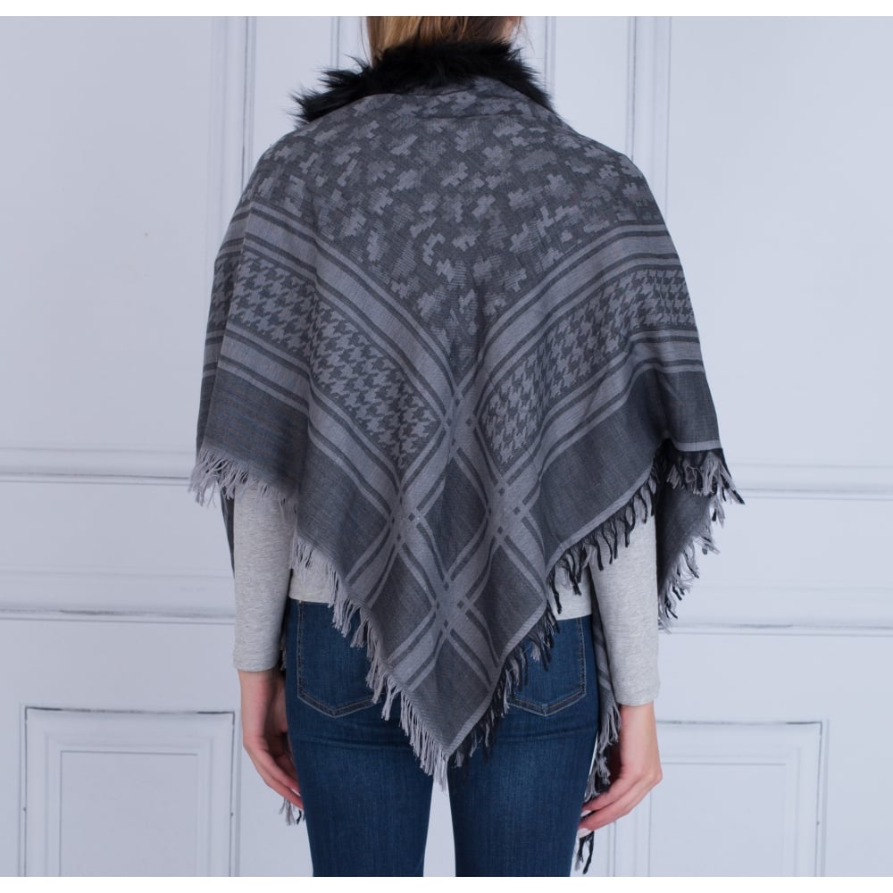 Max&Moi Check Fur Trim Scarf Grey/Black