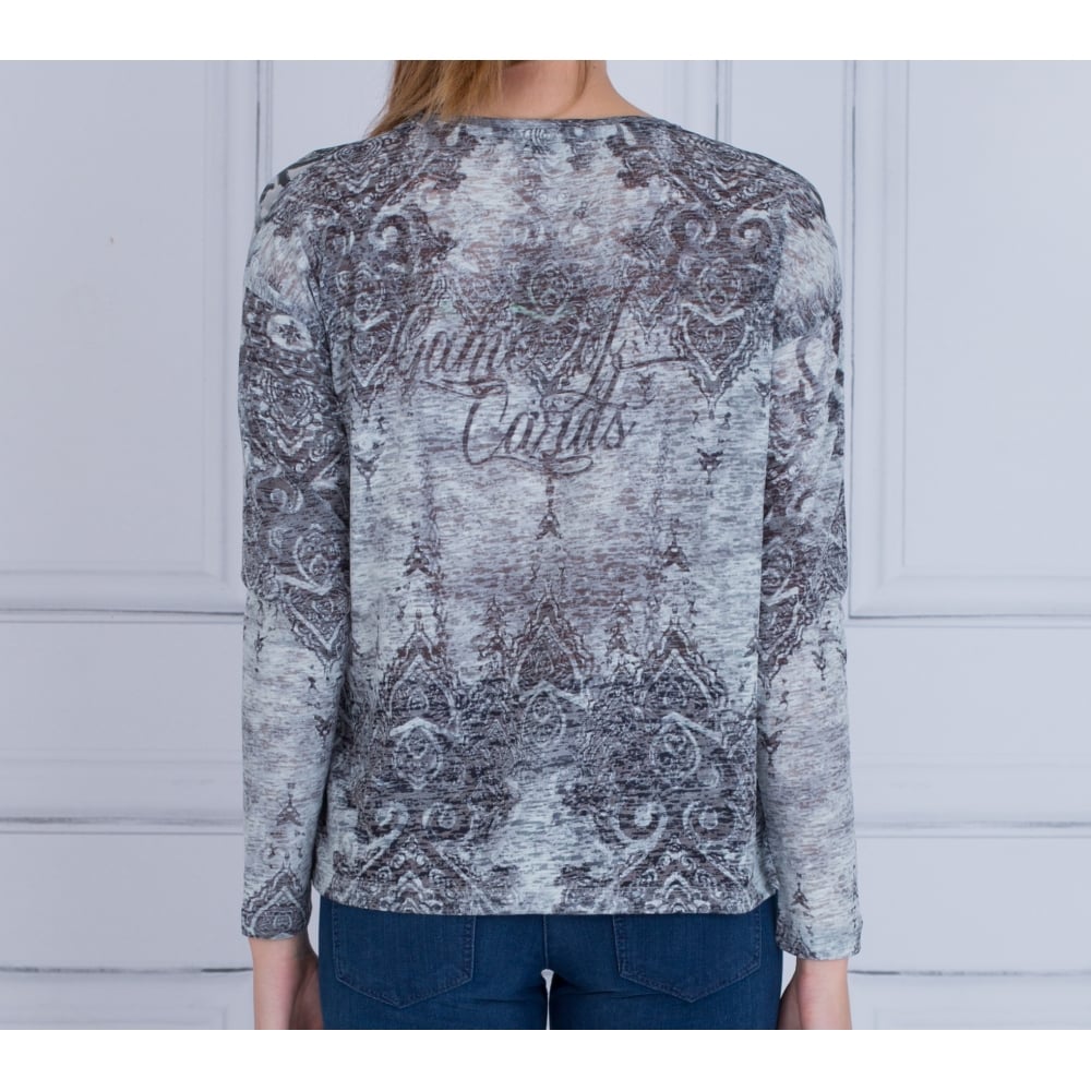 Riani Round Neck Tile Print Top Grey/Green