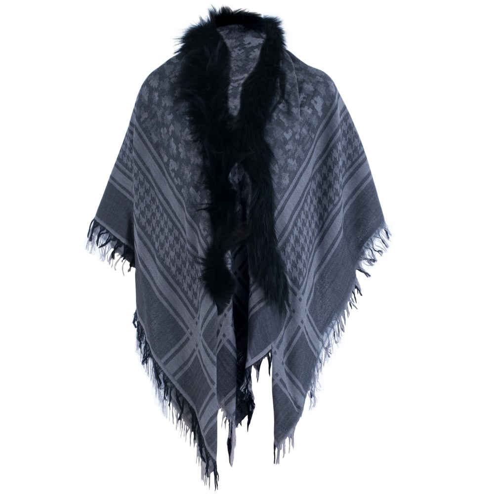 Max&Moi Check Fur Trim Scarf Grey/Black