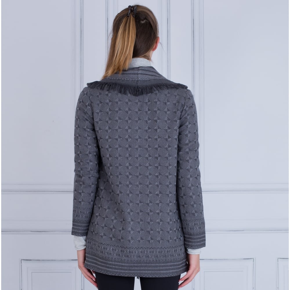 Riani Fringed Drape Collar Jacket With Belt Grey