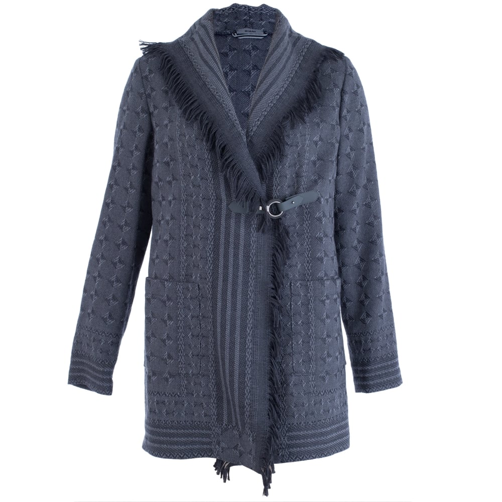 Riani Fringed Drape Collar Jacket With Belt Grey