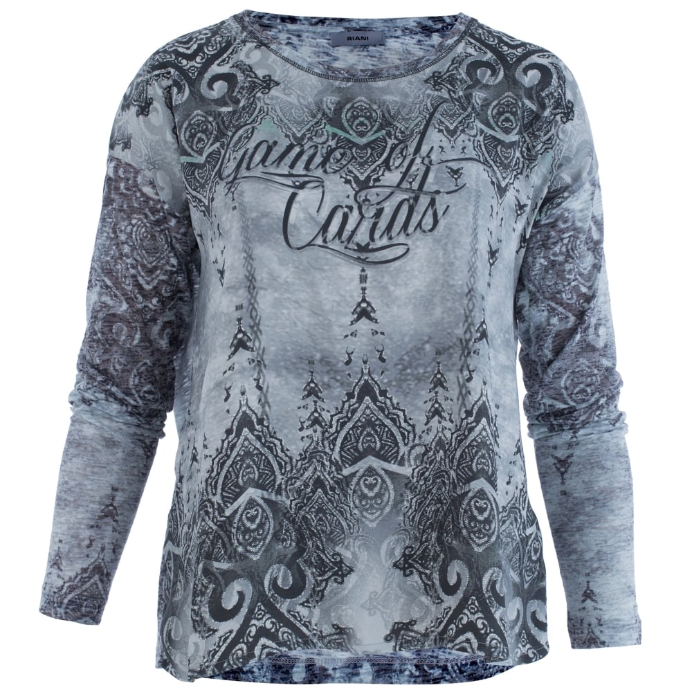 Riani Round Neck Tile Print Top Grey/Green