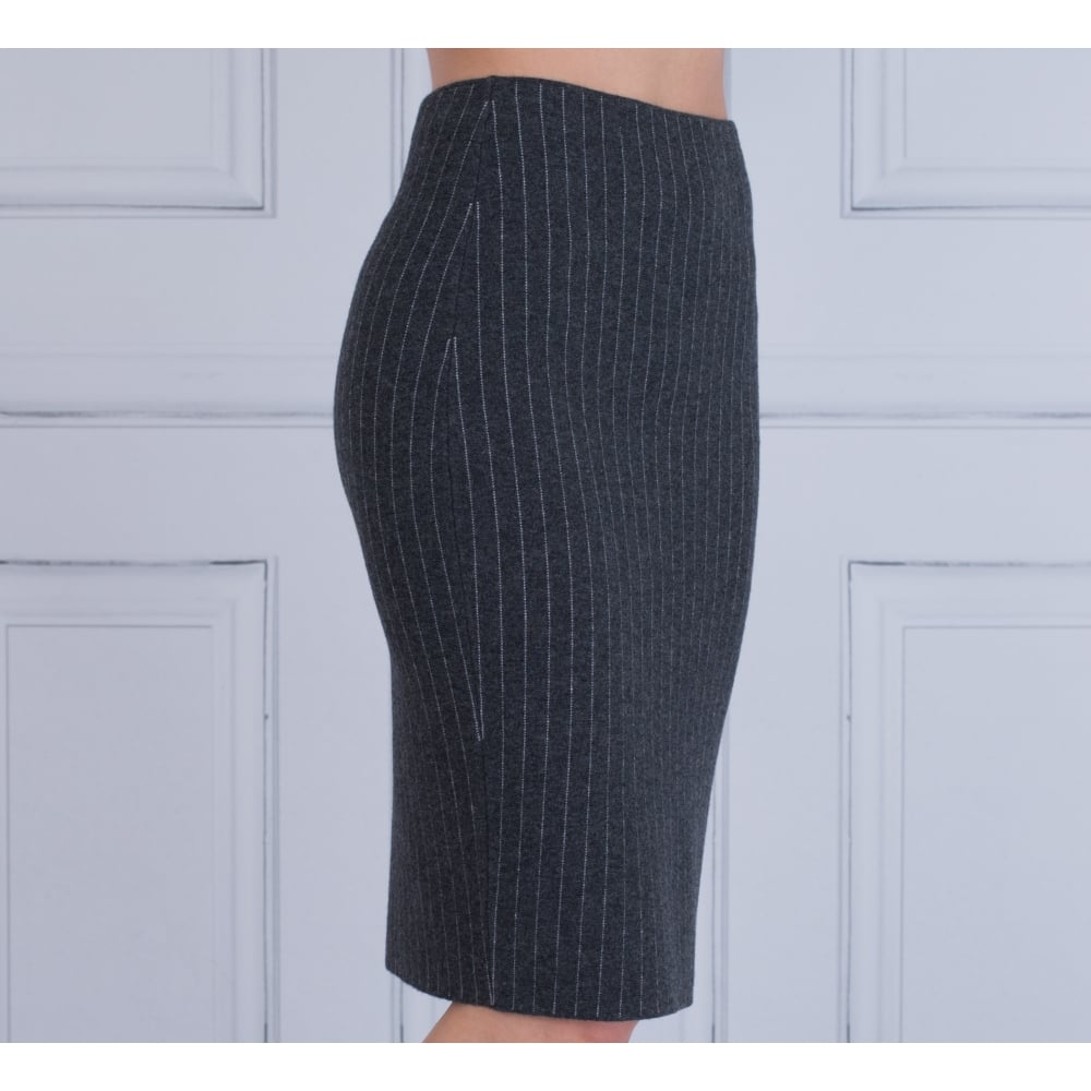 D Exterior Pinstripe Pencil Skirt Grey