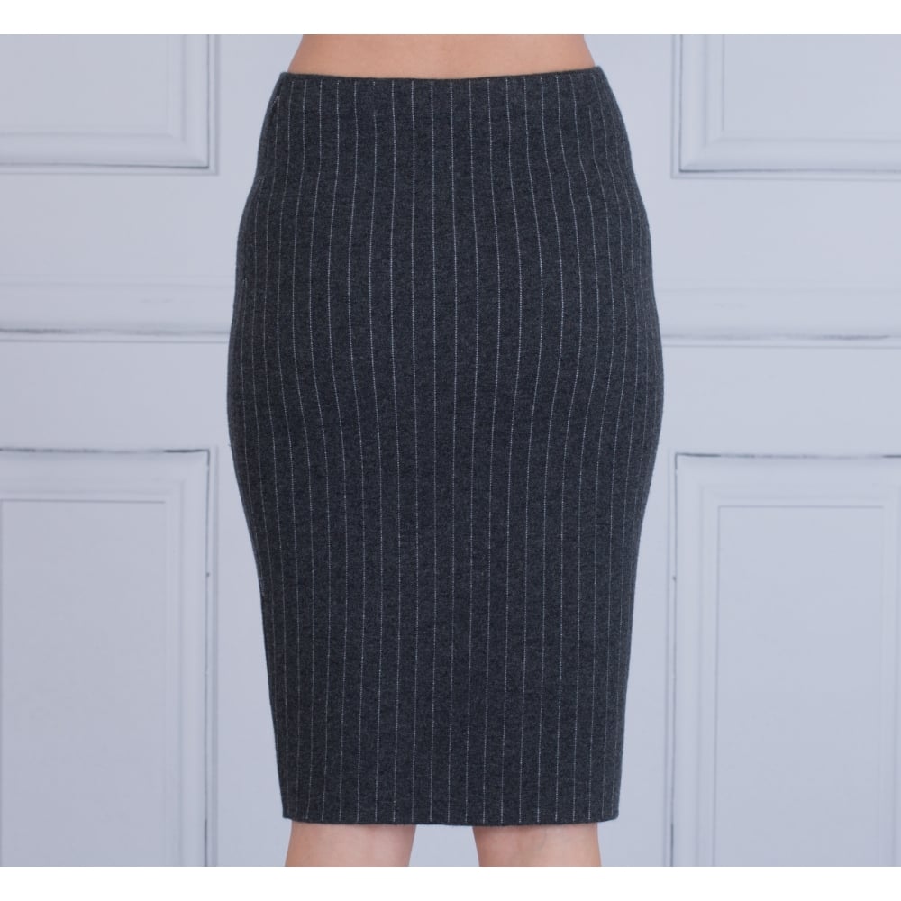 D Exterior Pinstripe Pencil Skirt Grey
