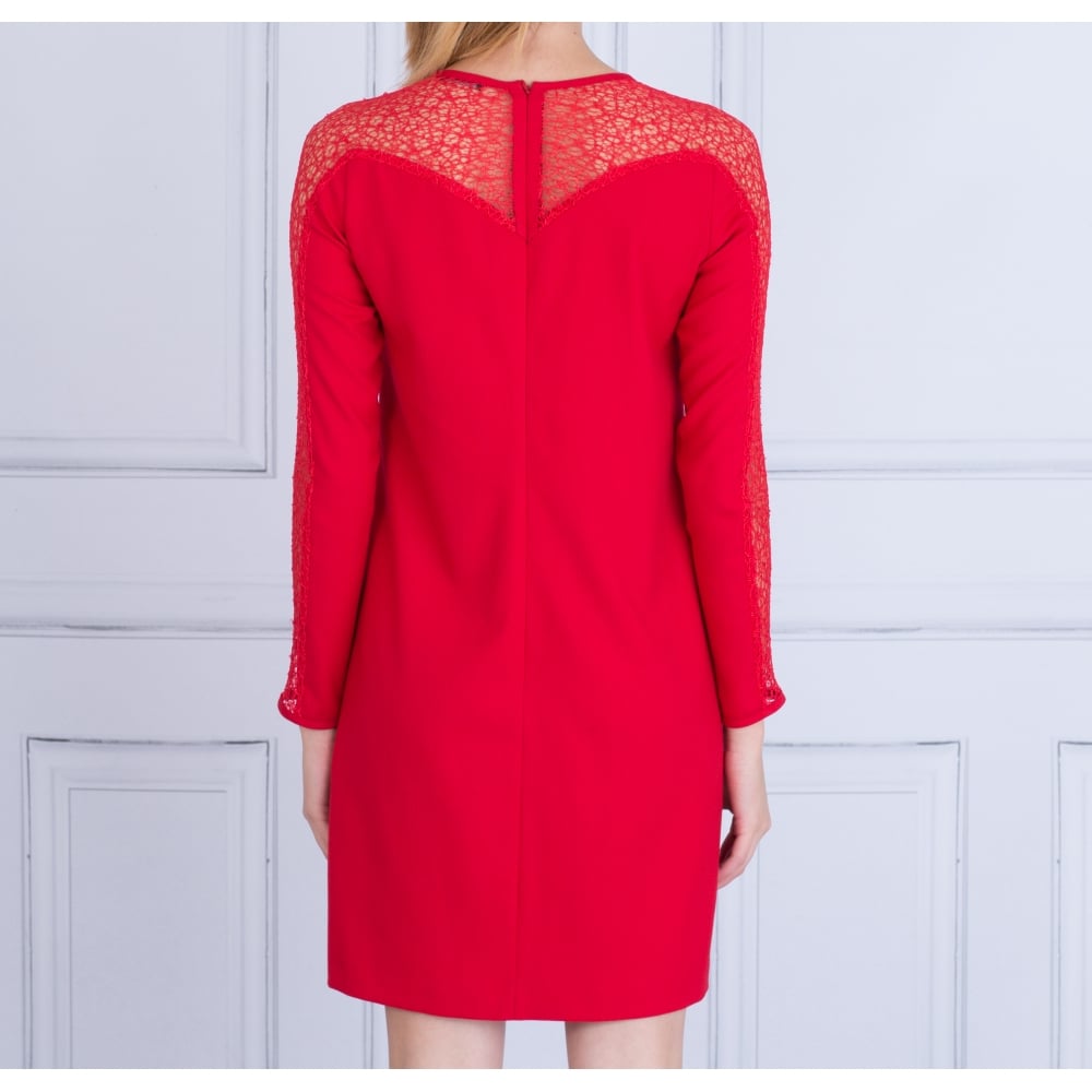 Riani Cut Out Lace Arm Dress Red