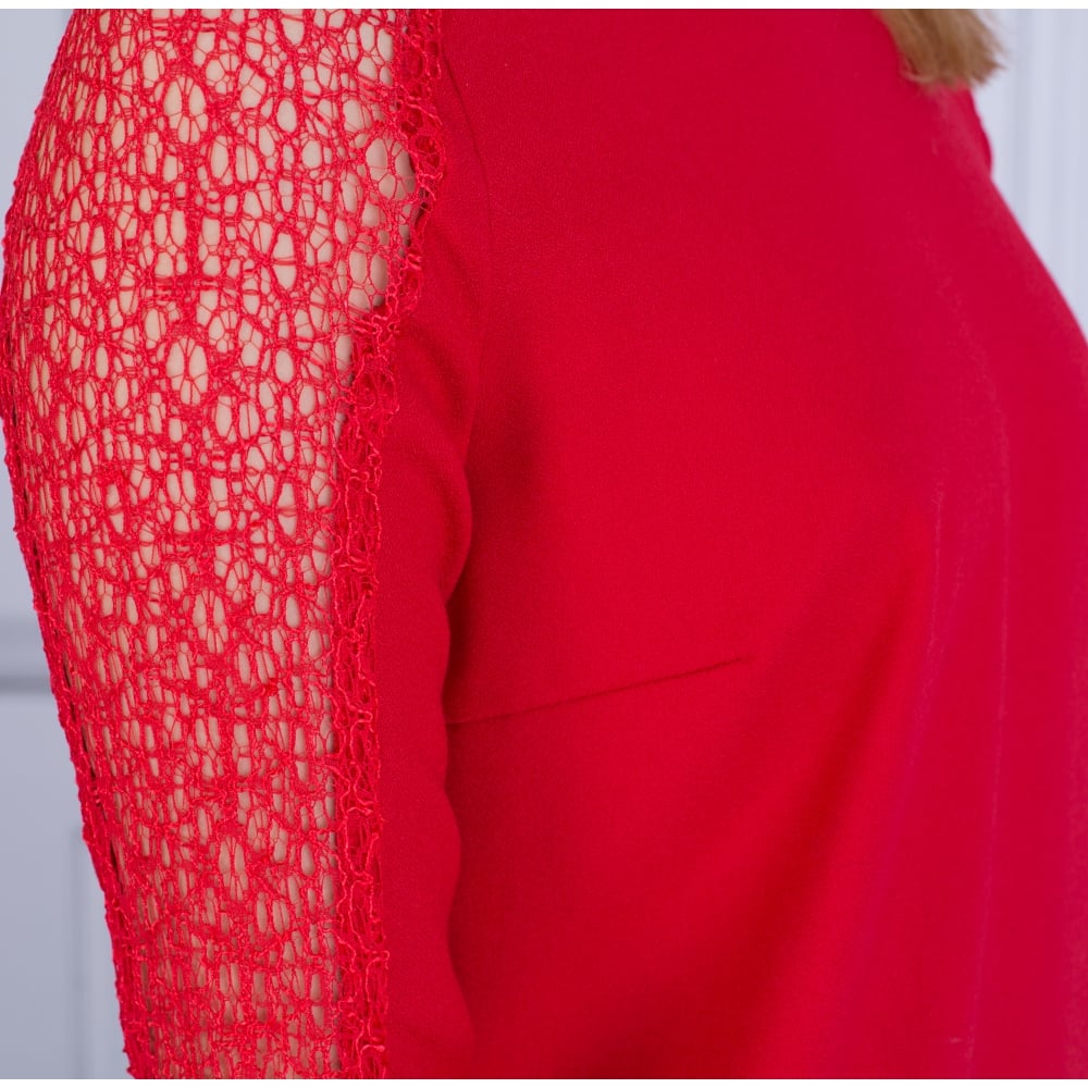 Riani Cut Out Lace Arm Dress Red