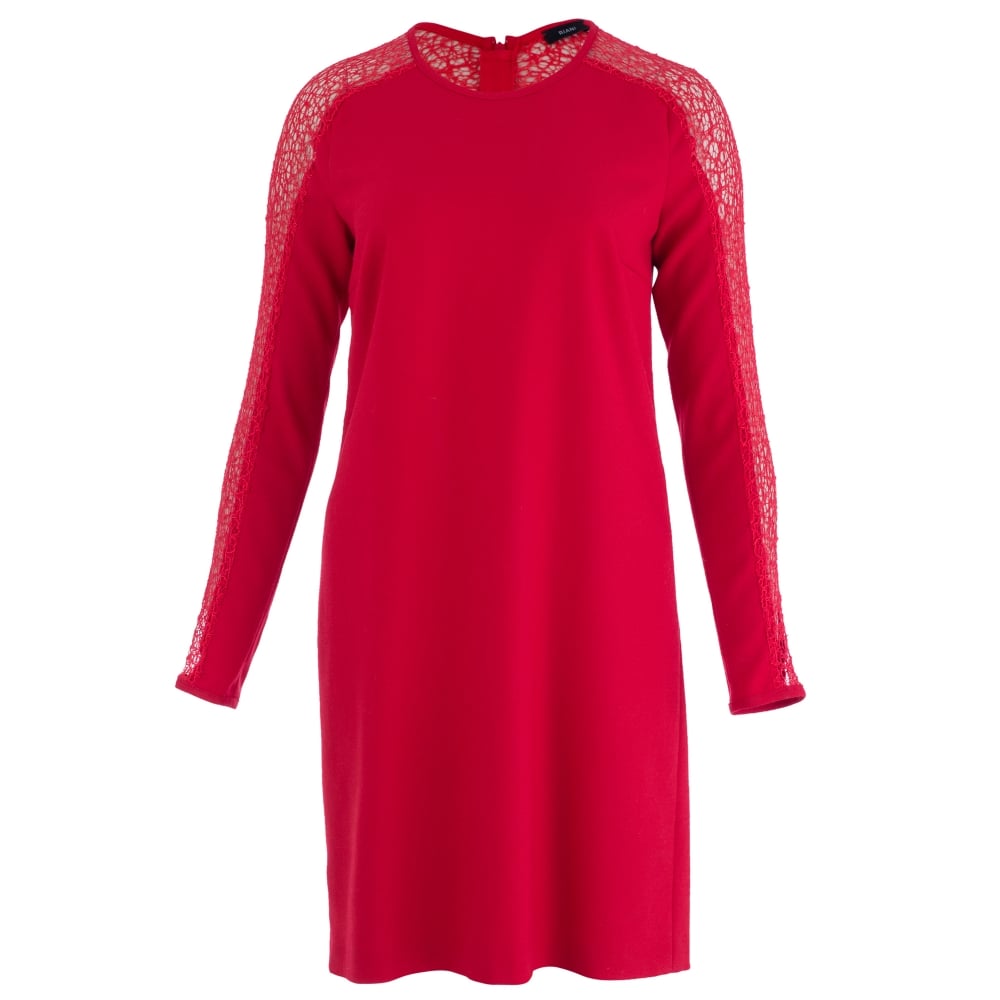 Riani Cut Out Lace Arm Dress Red