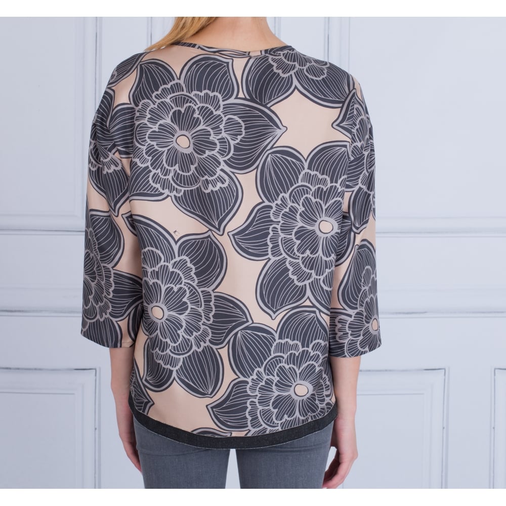 Luisa Cerano Silk Floral Print Blouse Grey/Nude