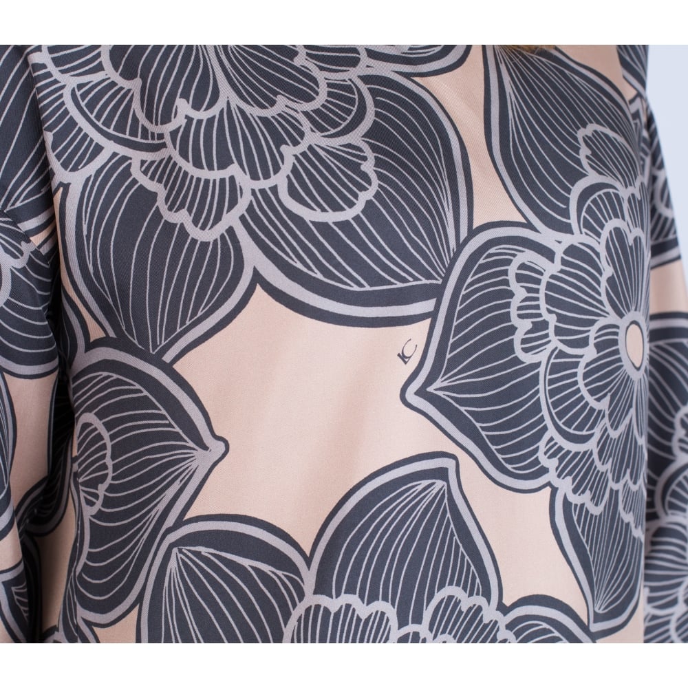 Luisa Cerano Silk Floral Print Blouse Grey/Nude