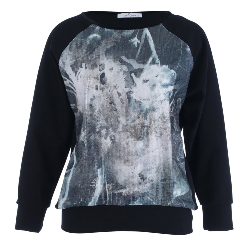 Mee&Thee Lake Louise Sequin Print Sweatshirt Black