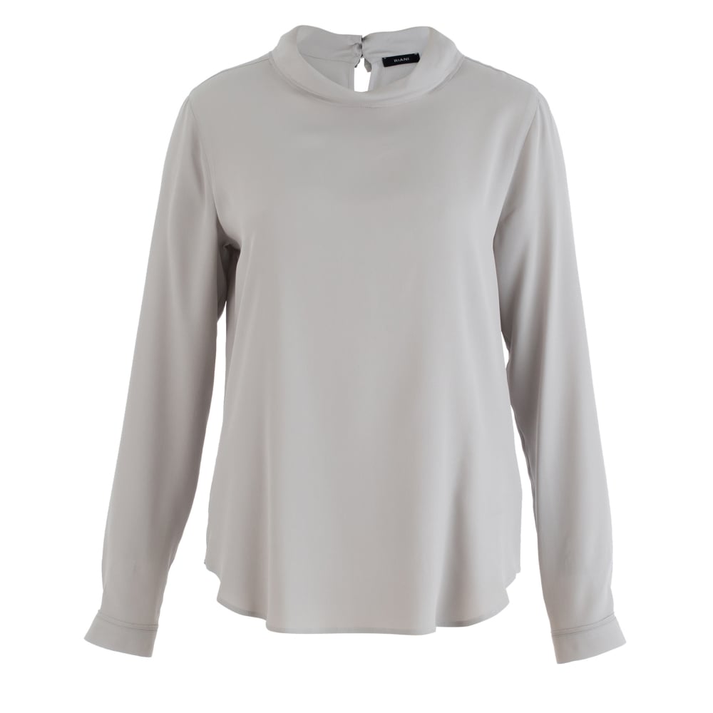 Riani Roll Neck Dip Back Silk Blouse Pearl Grey